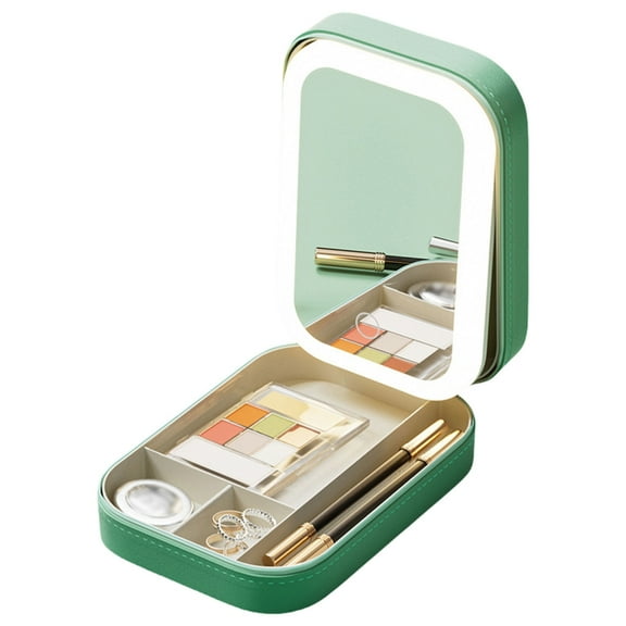 Portable Jewelry Case With LED Lighted Makeup Mirror Jewelry Storage Box With LED Mirror Essential Organizers