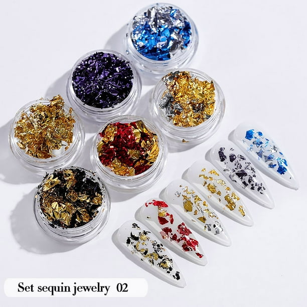 Polvo para uñas, decoración de uñas, lentejuelas, uñas doradas y brillantes, juego de parches en forma de corazón, laca de uñas