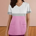 thumbnail image 2 of Xfvqtps Color Block Scrub Tops for Women Wrinkle-Resist Nursing Uniform Casual V-Neck Print Short Sleeve Nurse Top with Pocket Pink, 2 of 5