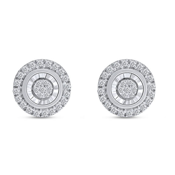 AFFY 1/6 Carat Round Cut Natural White Diamond Frame Stud Earrings For Women's In 14K Gold Over Sterling Silver (0.16 Cttw, I2-I3 Clarity)