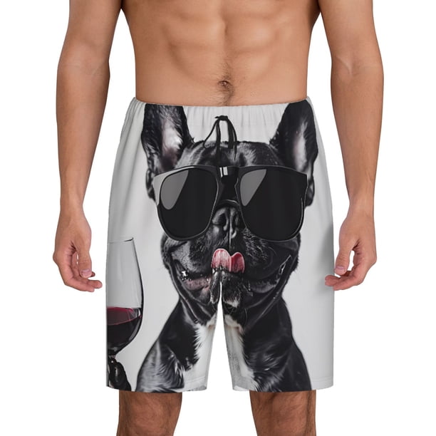 Fotbe Cool French Bulldog Wine Pantalones Cortos de Pijama para Hombre, Ropa de Dormir, Pantalones de Pijama Cortos para Hombre-Large