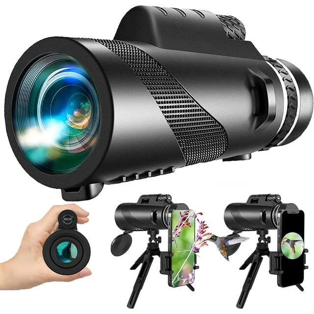 Monocular Telescopio 80x100 Alta Potencia, Adaptador Smartphone, Trípode, HD para Observación Aves, Caza, Astronomía, Camping, Senderismo