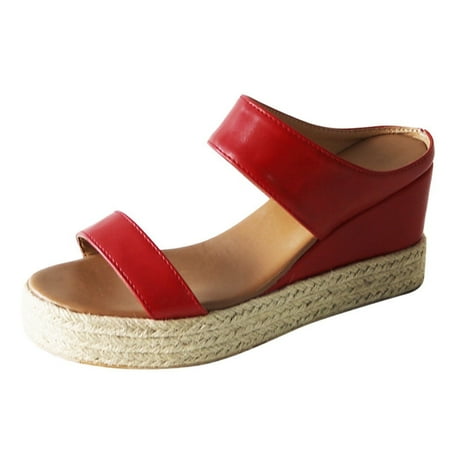 

Summer Women Open Toe Small Wedge Sandals for Women Breathable Beach Sandals -on Cork Wedges for Women Straw Casual Wedges Shoes
