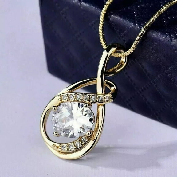 Engagement Wedding Pendant 2 Ct Lab Created Diamond 14K Yellow Gold Plated Silver