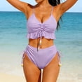 thumbnail image 5 of Homenesgenics Swim Suits for Women 2026 Tankini Bikini Women Solid Color Sexy Backless Strap Bikini Swimsuit Ruffled Flounce One Piece Swimwear Pink M, 5 of 6