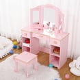 thumbnail image 1 of Yeshouse Tocador para niñas, mesa de maquillaje infantil de madera con espejo, taburete, cajón y estantes abiertos, mueble para juegos de imitación, 1 of 9