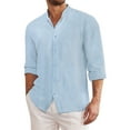 thumbnail image 2 of Men's Cotton Linen Sun Protection Shirts Lightweight Summer Button Down Long Sleeve Blouse Vacation Beach Shirts, 2 of 6