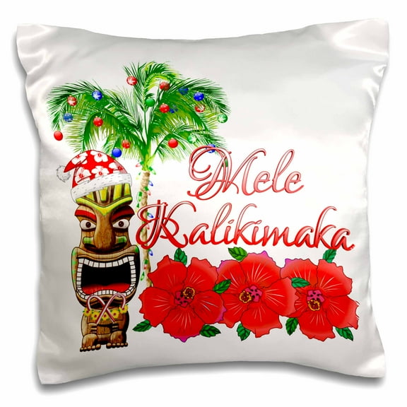 3drose, Mele Kalikimaka, Hawaiian for Merry Christmas and Santa Claus Tiki, 16x16 inch Pillow Case
