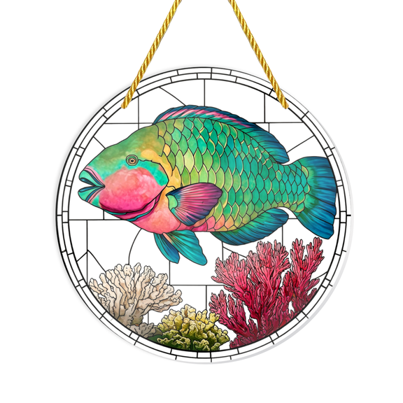 Multicolored Fish School Coral Acrylic Suncatcher, Decorative Sign and Plaque, Home Decoration Hanging Ornament, Exquisite Decoration, Presenting a Vibrant Underwater Scene, an Ideal Cho