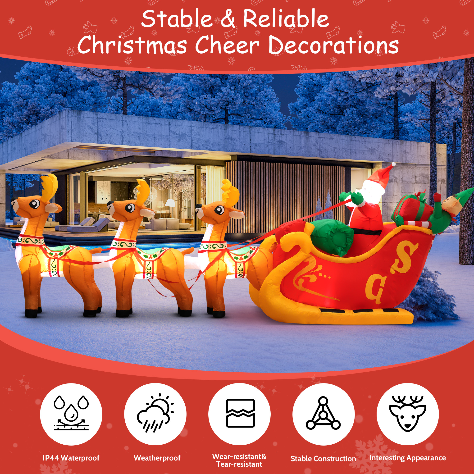 Yexmas 10ft Inflatable Santa On Sleigh With Reindeer photo 5