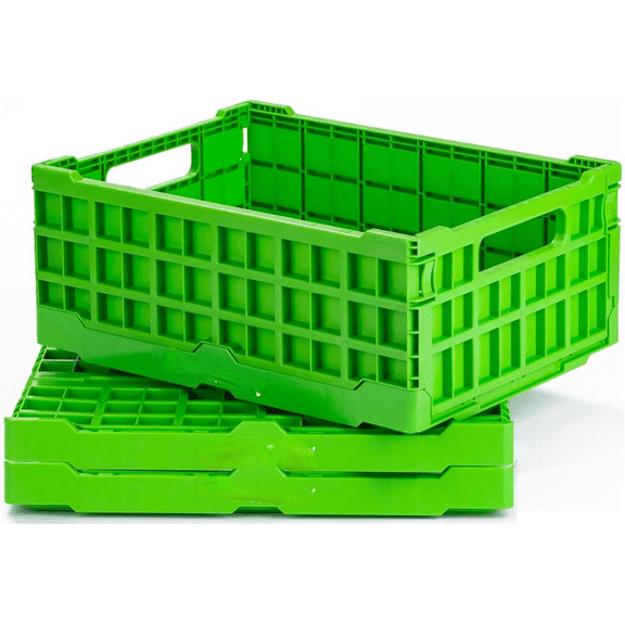 Milk Crates Heavy Duty, Crates for Storage, 20L Plastic Stackable Storage Baskets for Organizing, Collapsible Storage Crate for Home Kitchen Bedroom Office School Store, Green, Pack of 3