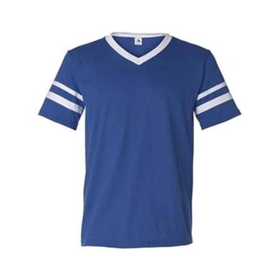 V-Neck Jersey with Striped Sleeves, Royal & White - 3XL