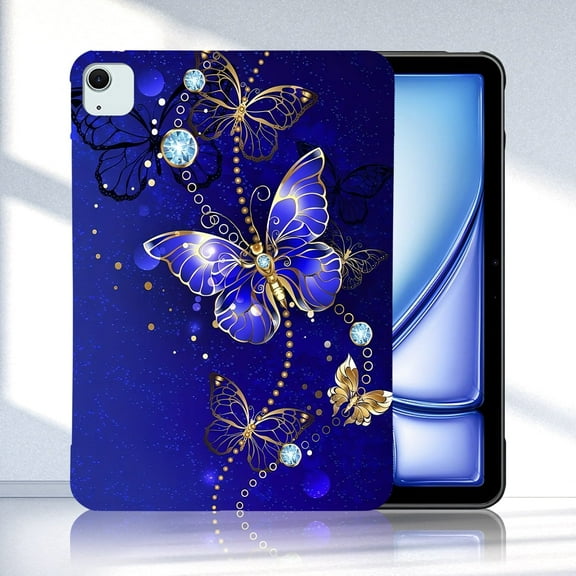 Allytechgroup iPad Air 11 M3 2025 Case, iPad Air 11 Inch M3 2024 Case, Ultra Slim Fit TPU Stylish Back Cover Shockproof Anti-Scratch Bumper Protective Tablet Case for iPad Air 11 Inch, Blue Butterfly