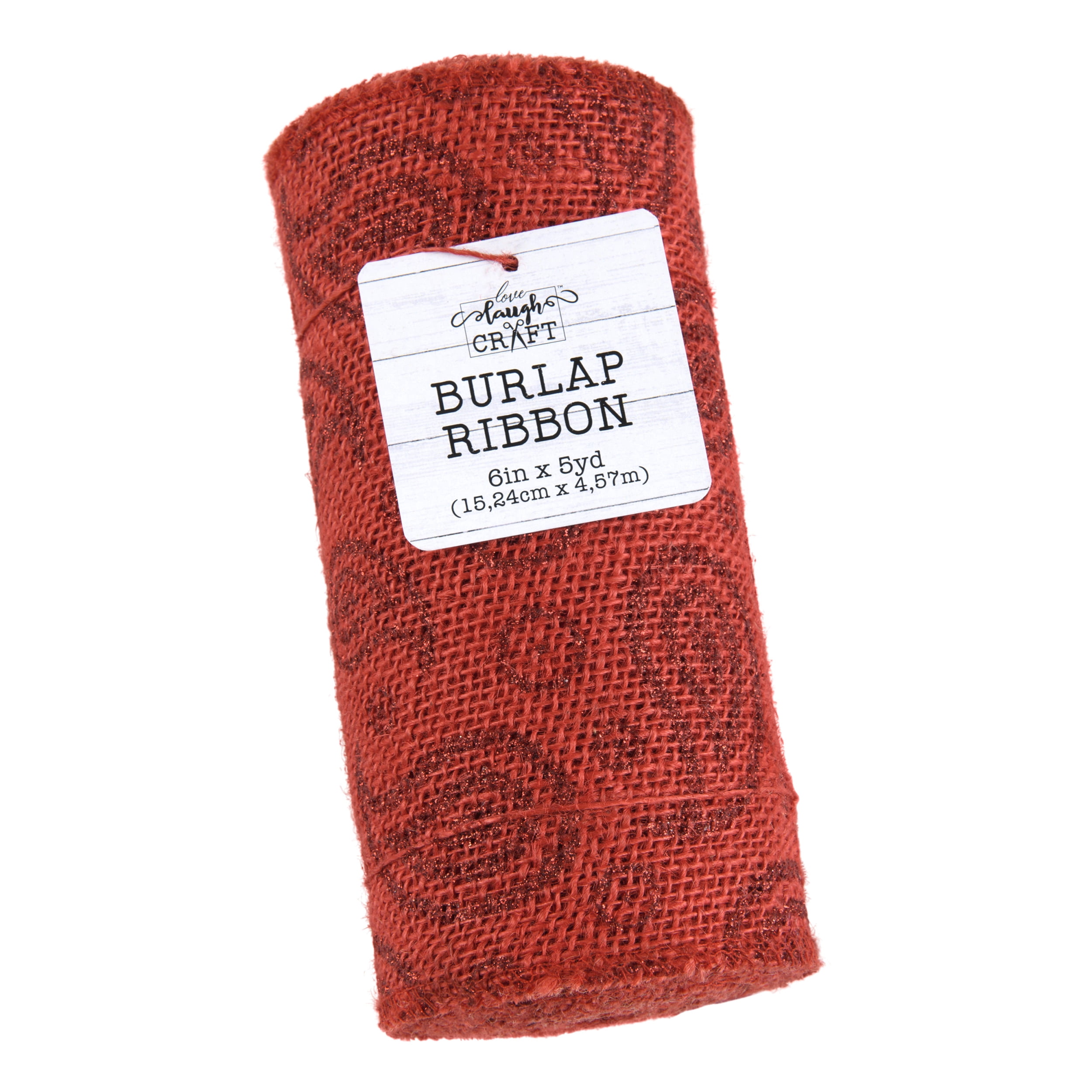 Love, Laugh, Craft Jute Burlap Precut Ribbon, 6"W x 5-Yards, 7-Pack, 740-24KIT, Red Paisley Glitter