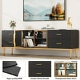 thumbnail image 6 of Roromall 66" Fluted TV Stand with LED Light, Modern Entertainment Center for TVs Up to 75", Wood TV Media Console with Faux Marble Top, 4 Drawers, Glass Door for Living Room, 6 of 9