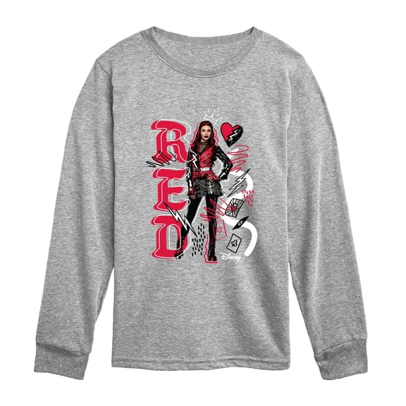 Descendants: Wicked Wonderland - Hand Drawn Red Long Sleeve Graphic T-Shirt