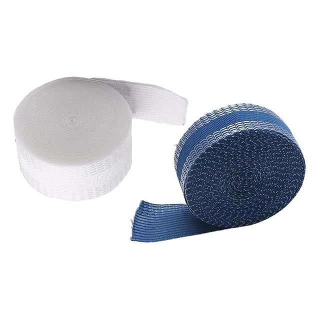 2 piezas de cinta para dobladillo con plancha de 1 pulgada x 5,5 yardas, cinta de tela para pantalones para coser Blanco y azul