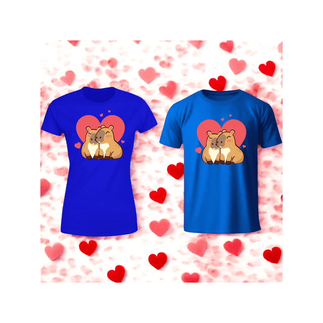 Playera En Duo Para Parejas De Capybara 14 De Febrero San Valentin Color Azul Talla Mediana Marca Emil SaEs