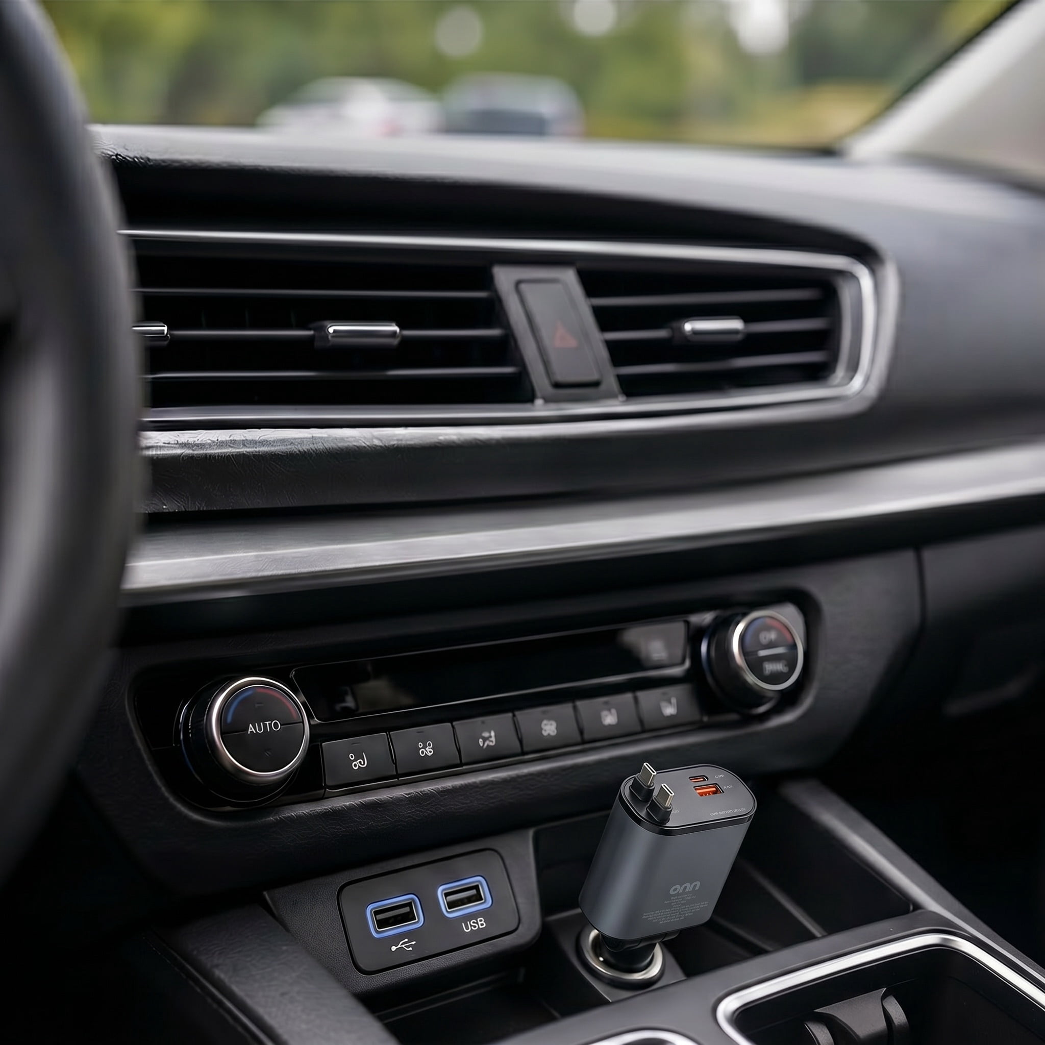 onn 4-in-1 Fast Charge USB-C/USB Car Charger