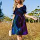 thumbnail image 3 of Vestido de manga corta teñido anudado con círculo azul Vestido largo de mujer para mujer, 3 of 7
