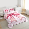 thumbnail image 3 of Homewish Girly Pink Bow-tie Full Size Comforter Sets for Teens, Dreamy Fairy Tale Bedding Comforter Set, Princess Ribbon Style Reversible Bedding Sets, Lightweight Room Decor, 3pcs, 3 of 8