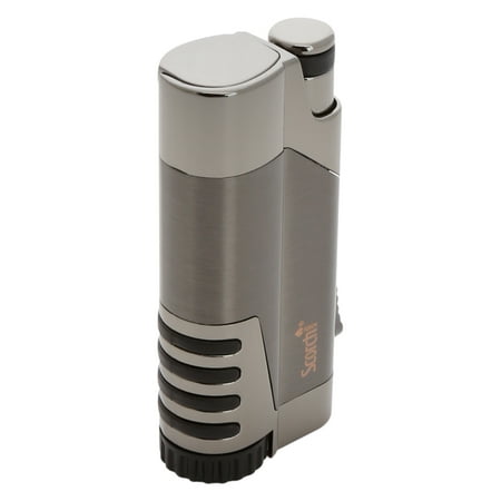 Butane Jet Flame Cigar - Scorch Torch Variant Single Jet Flame Butane Torch Cigar Lighter w/ Punch Cutter Tool and Easy Butane Adjustment (Gunmetal)