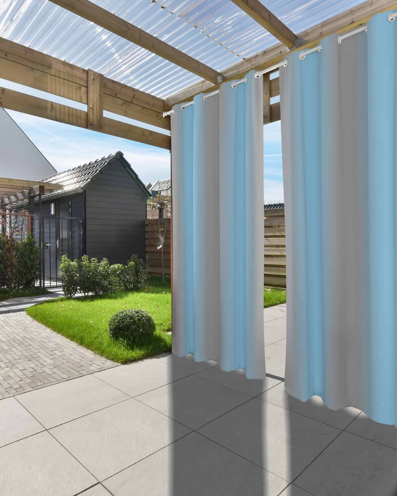 Outdoor Curtains for Patio, Blue Ombre Waterproof Blackout Outside Curtain for Porch/Pergola/Gazebo, Grey Modern Art Farmhouse Thermal Insulated Drapes for Cabana, 2 Panels, 54 x 95 Inch