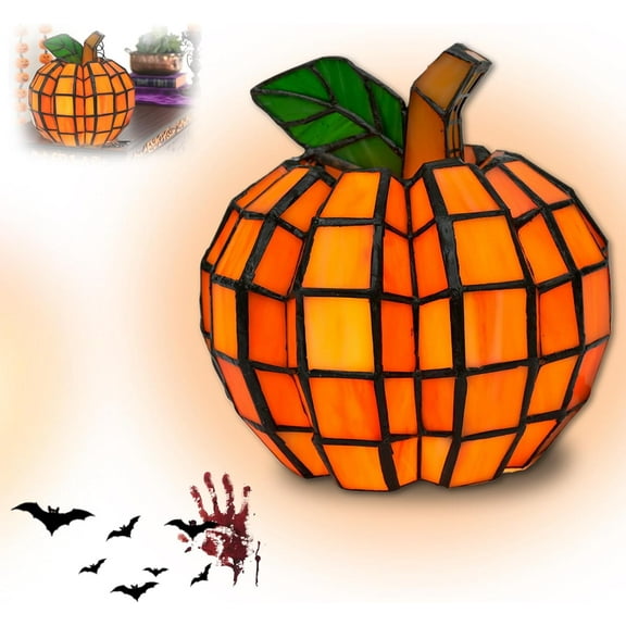 Stained Glass Pumpkin Lamp – 2025 New Halloween Pumpkin Table Lamp, Thanksgiving Night Light, Indoor Fall Decor for Home, Party & Holiday Decorations (1pcs)