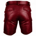 thumbnail image 4 of SGFCWSX Men PU Leather 5 - Quarter Shorts,Multi - Pocket Cargo Shorts Casual Button Closure Wine S, 4 of 6