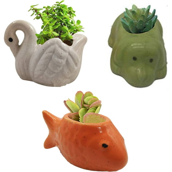 India Meets India Ceramic Flower Pot Planter Plant Pot Indoor Planter Handicraft by Awarded Indian Artisan (Fish, Turtle and Dog (Set of 3))