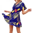 thumbnail image 4 of PENGXIANG Femmes Impression Robe à Manches Courtes V-Cou Robes Florales d'Été Lacet Femme Sexy Robe de Plage Bleu XL, 4 of 6