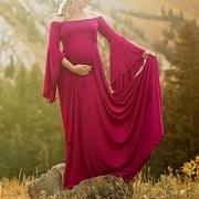Flywake Molliya Maternity Long Dress Women Ruffle Stretchy Long Sleeve Off the Shoulder Maxi Dress for Baby Shower Maternity Photoshoot ,Gifts On Clearance