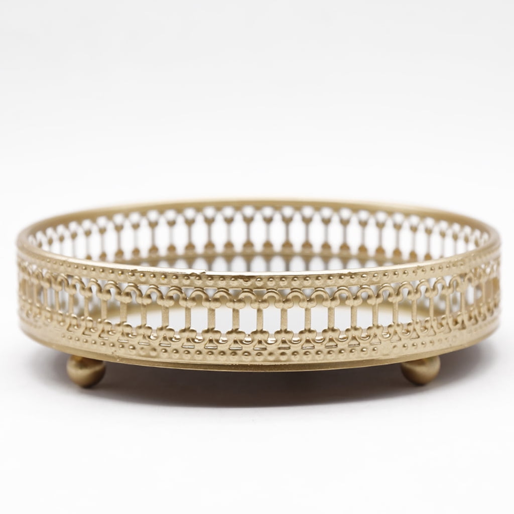 COBBEKO Nordic Luxury Metal Mirror Tray Round Candle Plate Desktop Jewelry Storage Organizer for Coffee Table Dresser Bathroom