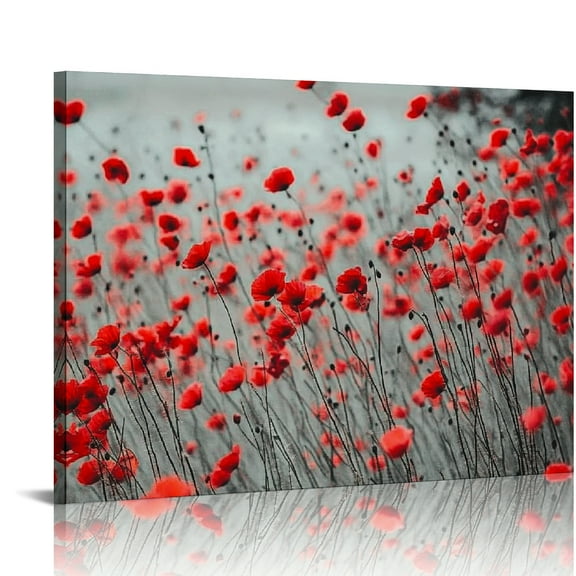 Patifu Red Flowers Canvas Wall Art Living Room Bedroom Home Decor 20x16in