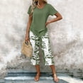 thumbnail image 3 of Enjoytime Two Piece Sets for Women Summer Short Sleeve Tops and Print Capri Pants Lounge Set Summer Vacation Travel Outfits, 3 of 6