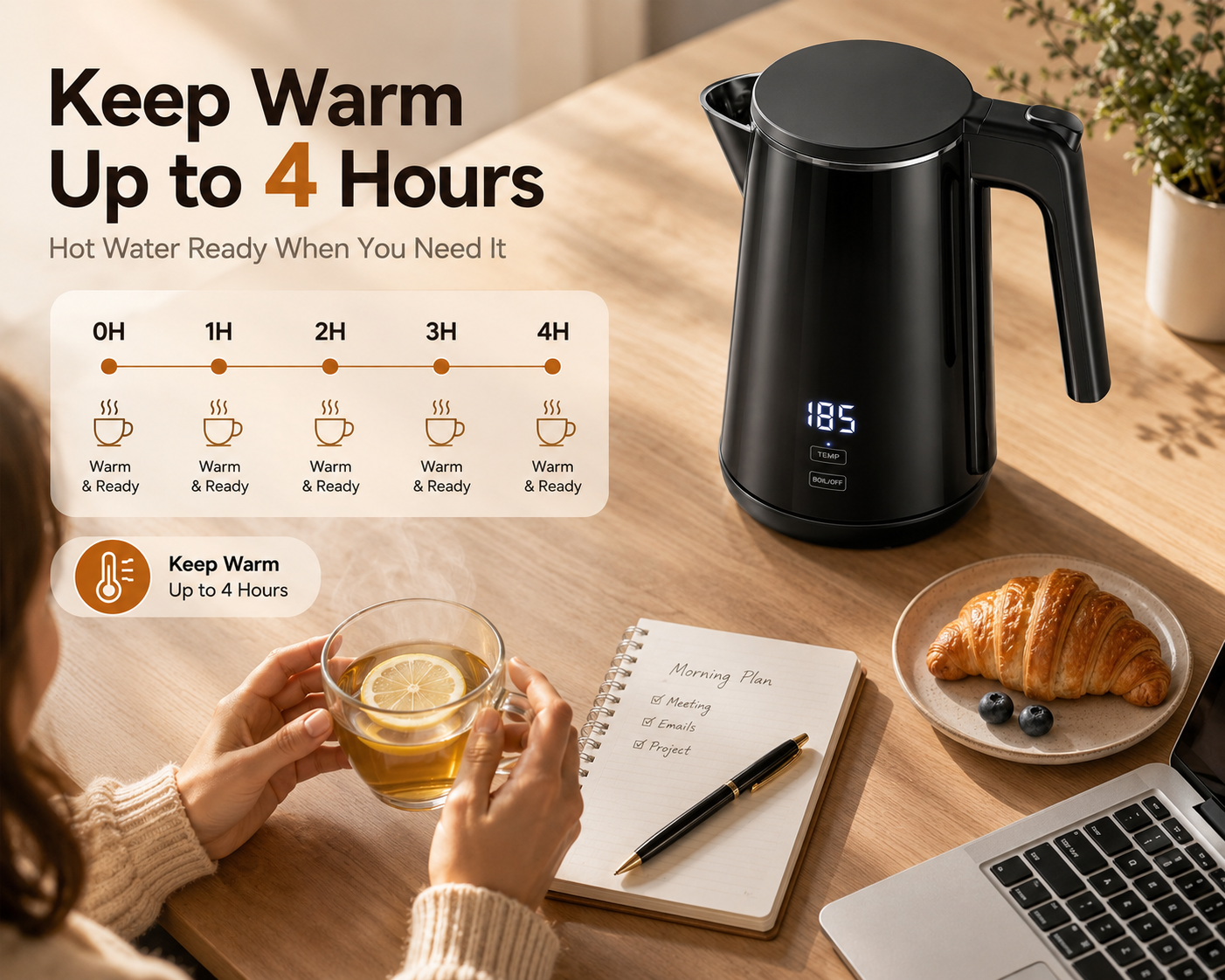 Amumu Electric Kettle 1L with Temperature Presets, Black photo 5