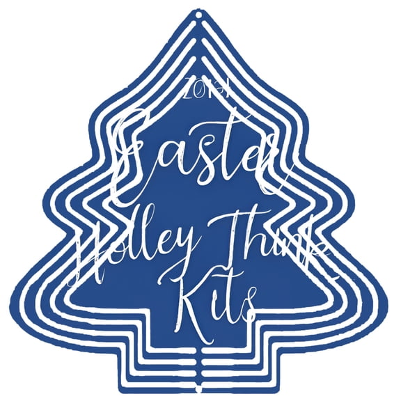 Metal Hanging Christmas Tree Wind Spinner - Blue Layered Design with White Circles Elegant Cursive ' Holley Think Kite ' 2017 Decor
