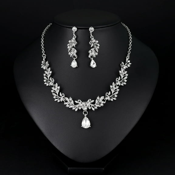 AYYUFE 1 Set Bridal Necklace Earrings Leaf Rhinestone Jewelry Adjustable Lightweight Jewelry Set for Wedding