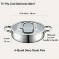 thumbnail image 4 of Cook N Home Classic 4 Quart Tri-Ply Clad Stainless Steel Saute Pan, 10.5 Inch Deep Frying Pan with Lid, Induction Skillet Pan Everyday Pan, Dishwasher & Oven Safe, 4 of 7