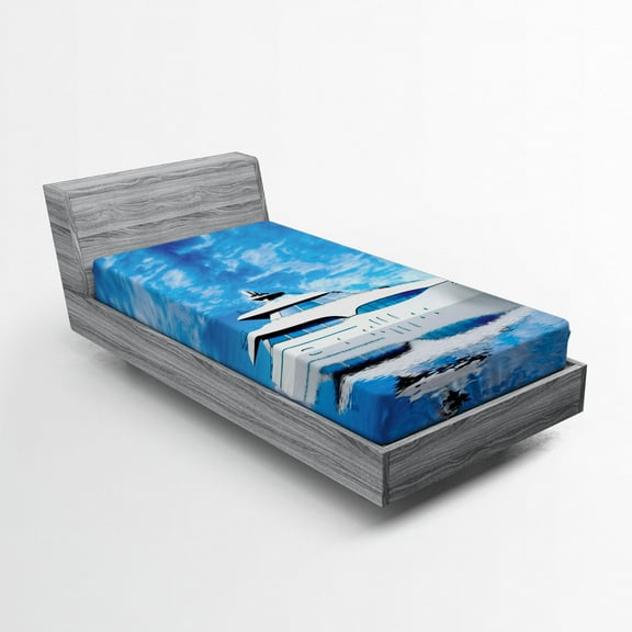 Ambesonne Seascape Fitted Sheet, Yacht on Water Cloudy Sky, Twin XL Size, Blue Pale Grey