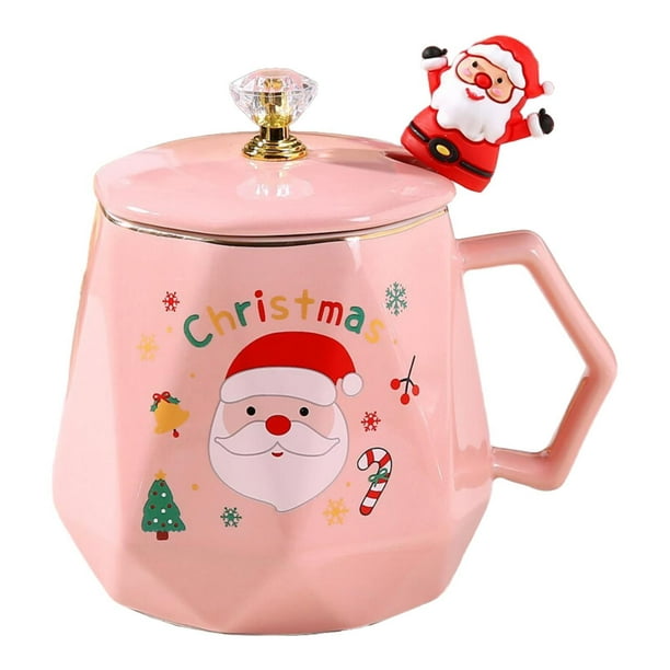 Taza de café navideña, tazas de agua, taza reutilizable para beber, vajilla, novedad, cerámica rosa