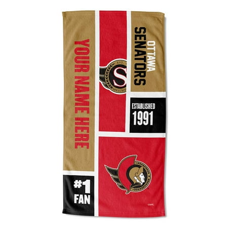 Ottawa Senators NHL Colorblock Personalized Beach Towel 30 x 60