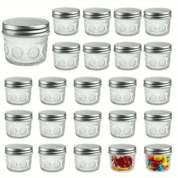 24-Pack 4oz Glass Mason Jars with Lids - Airtight Regular Mouth Canning Jars for Storage, Overnight Oats, Jam, Honey - Wedding & Shower Favors, Craft Decor Use