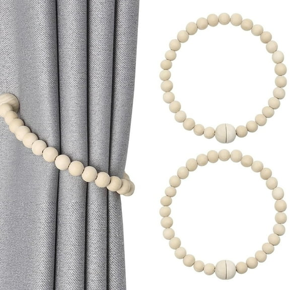 Magnetic Curtain Tiebacks 2Pcs Wood Bead Curtain Tiebacks for  Bedroom/Farmhouse Decor