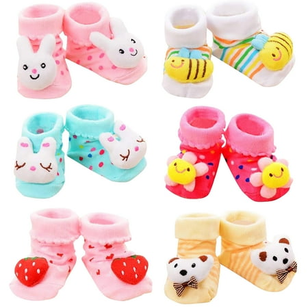 

QWERTYU Newborn Infant Baby Toddler Girl Boy Breathable 6 Pairs Cotton Socks Non-slip Ankle Crew Socks 0-18M