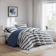 Regency Heights King/Cal King Comforter Set, Striped Texture Bedding Comforter Sets, 3 Pieces Tonal Stripes Woven Comforter with Pillow Sham, Blue
