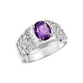 thumbnail image 5 of RYLOS Men's Rings Sterling Silver Designer Nugget Ring Oval 9X7MM Gemstone & Diamonds  Amethyst February Birthstone Rings For Man Size 8, 5 of 8