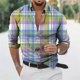 thumbnail image 1 of Camisa de rayas verde gris para hombre, de manga larga, con solapa, moderna, sencilla, informal, cómoda, de tela de alta calidad para hombre, 1 of 6