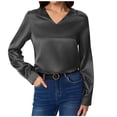 thumbnail image 2 of Juslio Blouses for Womens Long Sleeve Shirts Solid Color Tops V Neck Casual Blouses Gray XL, 2 of 5