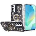 thumbnail image 2 of Designed for Samsung Galaxy A16 5G Diamonds Bling All Around Edges Sparkly Glitter Hybrid with Ring Stand Holder Fashion Good Luck Phone Case Cover - Black, 2 of 7